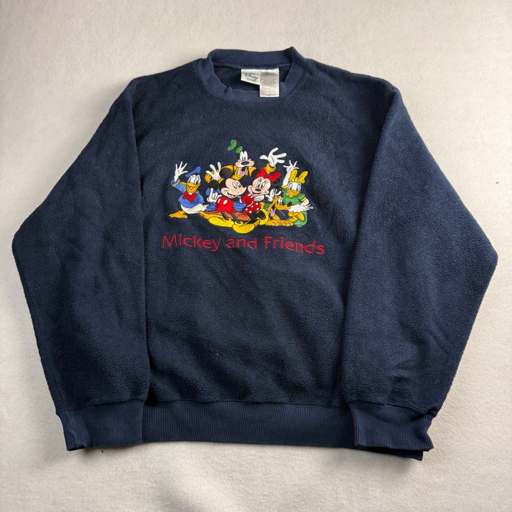 Disney Store Mickey and Friends Navy Blue‎ Fleece Sweatshirt Embroidered Small